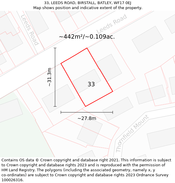 33, LEEDS ROAD, BIRSTALL, BATLEY, WF17 0EJ: Plot and title map