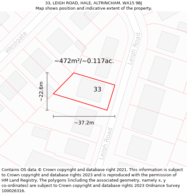 33, LEIGH ROAD, HALE, ALTRINCHAM, WA15 9BJ: Plot and title map