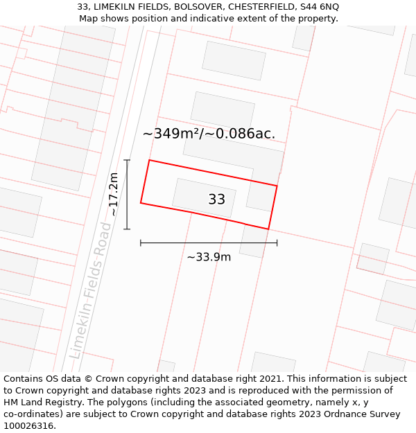 33, LIMEKILN FIELDS, BOLSOVER, CHESTERFIELD, S44 6NQ: Plot and title map