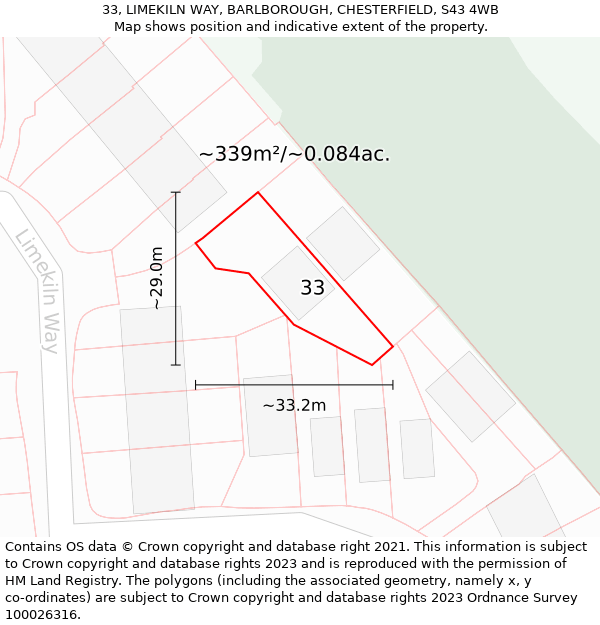 33, LIMEKILN WAY, BARLBOROUGH, CHESTERFIELD, S43 4WB: Plot and title map