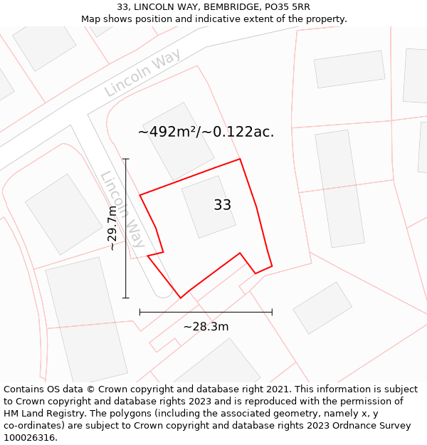 33, LINCOLN WAY, BEMBRIDGE, PO35 5RR: Plot and title map