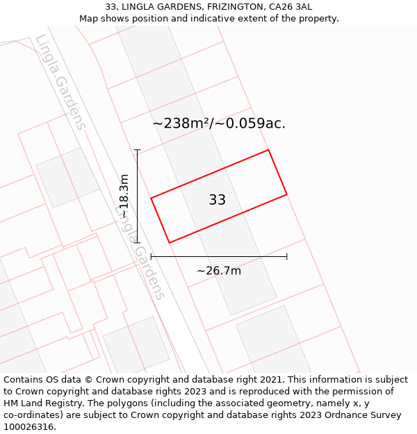 33, LINGLA GARDENS, FRIZINGTON, CA26 3AL: Plot and title map