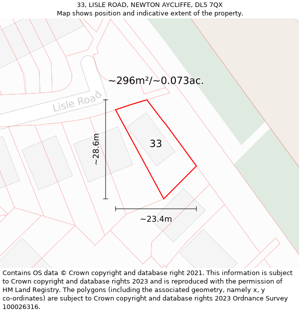 33, LISLE ROAD, NEWTON AYCLIFFE, DL5 7QX: Plot and title map
