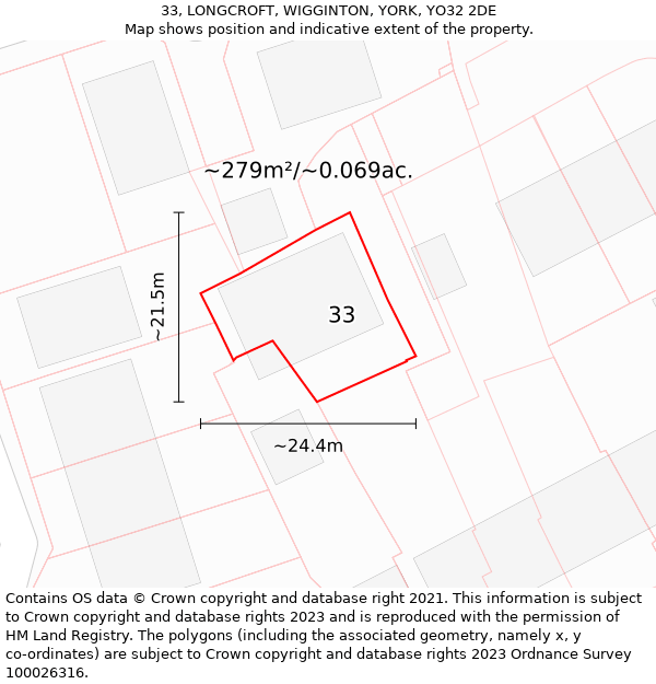 33, LONGCROFT, WIGGINTON, YORK, YO32 2DE: Plot and title map