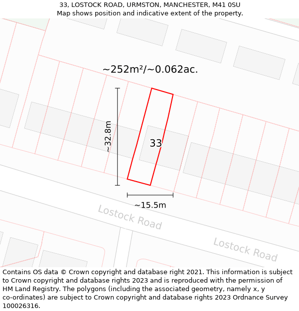 33, LOSTOCK ROAD, URMSTON, MANCHESTER, M41 0SU: Plot and title map