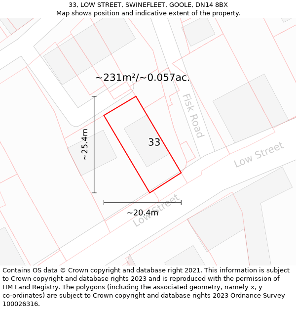 33, LOW STREET, SWINEFLEET, GOOLE, DN14 8BX: Plot and title map