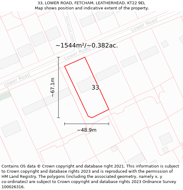 33, LOWER ROAD, FETCHAM, LEATHERHEAD, KT22 9EL: Plot and title map