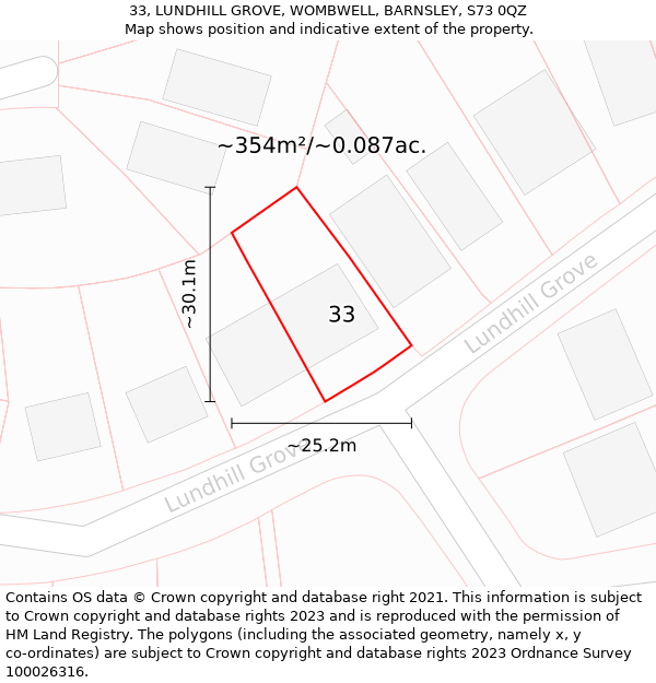 33, LUNDHILL GROVE, WOMBWELL, BARNSLEY, S73 0QZ: Plot and title map