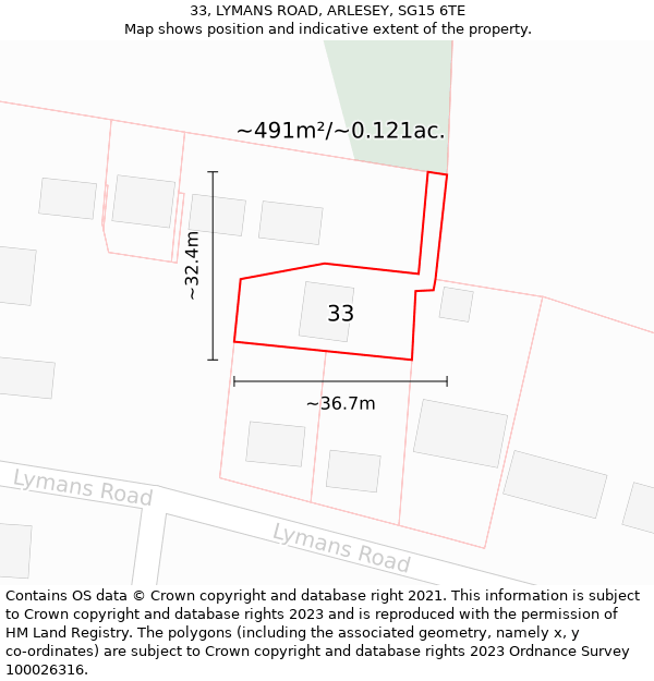 33, LYMANS ROAD, ARLESEY, SG15 6TE: Plot and title map