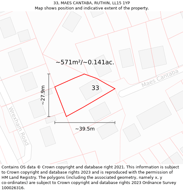 33, MAES CANTABA, RUTHIN, LL15 1YP: Plot and title map