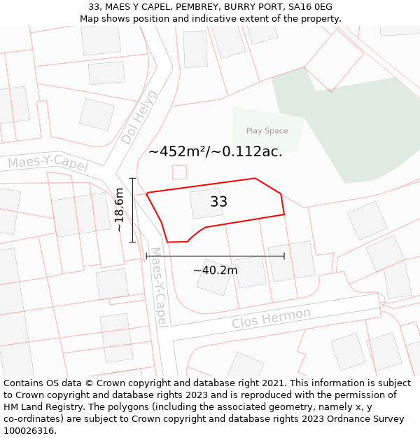 33, MAES Y CAPEL, PEMBREY, BURRY PORT, SA16 0EG: Plot and title map