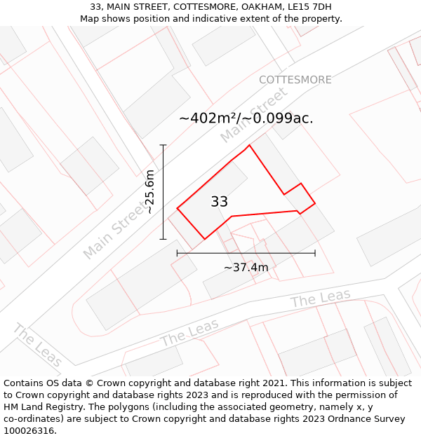 33, MAIN STREET, COTTESMORE, OAKHAM, LE15 7DH: Plot and title map