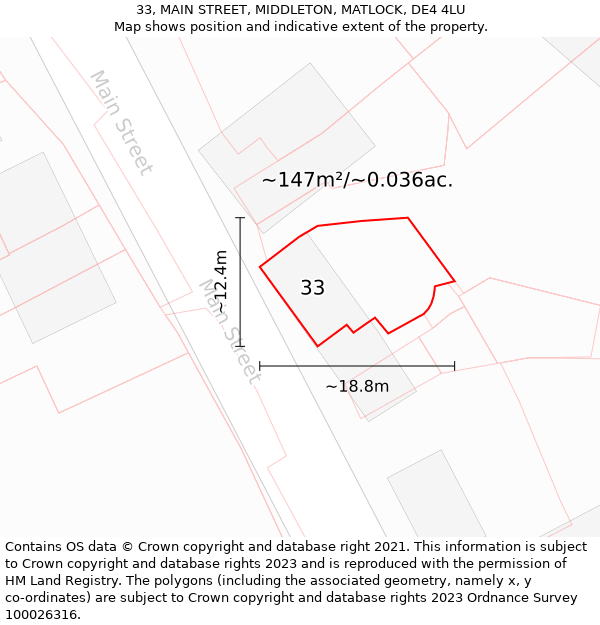 33, MAIN STREET, MIDDLETON, MATLOCK, DE4 4LU: Plot and title map