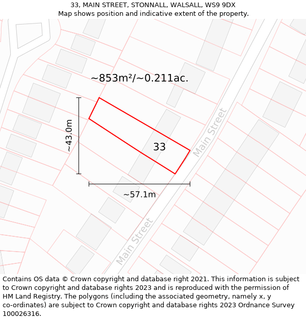 33, MAIN STREET, STONNALL, WALSALL, WS9 9DX: Plot and title map