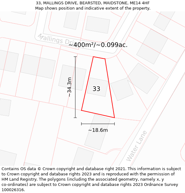 33, MALLINGS DRIVE, BEARSTED, MAIDSTONE, ME14 4HF: Plot and title map