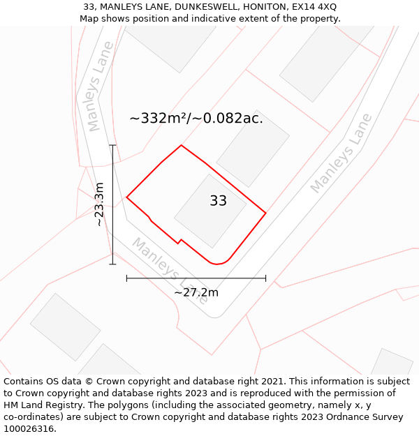 33, MANLEYS LANE, DUNKESWELL, HONITON, EX14 4XQ: Plot and title map