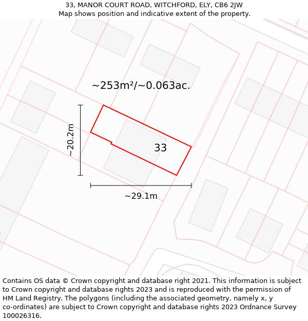 33, MANOR COURT ROAD, WITCHFORD, ELY, CB6 2JW: Plot and title map