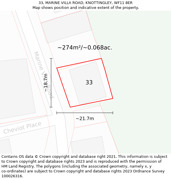 33, MARINE VILLA ROAD, KNOTTINGLEY, WF11 8ER: Plot and title map