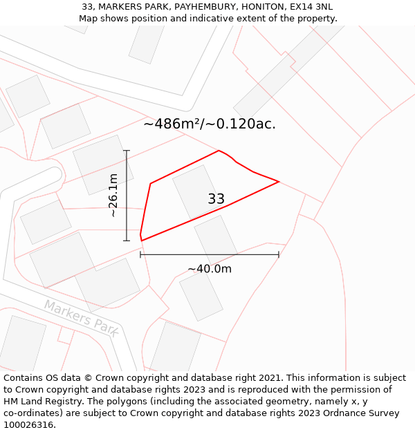 33, MARKERS PARK, PAYHEMBURY, HONITON, EX14 3NL: Plot and title map