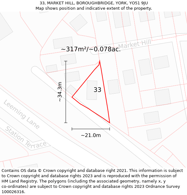 33, MARKET HILL, BOROUGHBRIDGE, YORK, YO51 9JU: Plot and title map