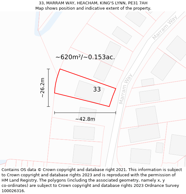 33, MARRAM WAY, HEACHAM, KING'S LYNN, PE31 7AH: Plot and title map