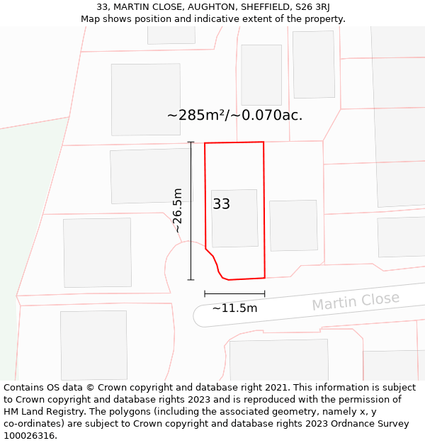 33, MARTIN CLOSE, AUGHTON, SHEFFIELD, S26 3RJ: Plot and title map