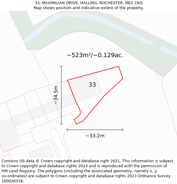 33, MAXIMILIAN DRIVE, HALLING, ROCHESTER, ME2 1NQ: Plot and title map