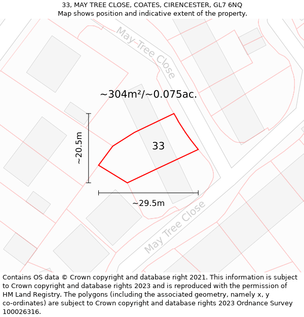 33, MAY TREE CLOSE, COATES, CIRENCESTER, GL7 6NQ: Plot and title map