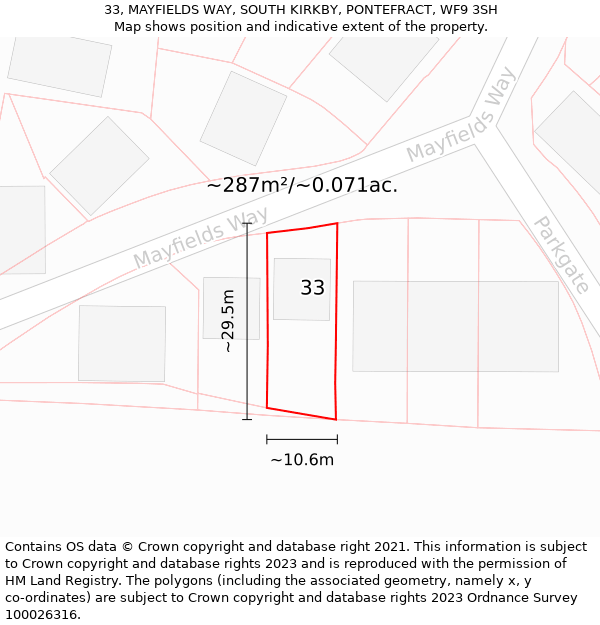 33, MAYFIELDS WAY, SOUTH KIRKBY, PONTEFRACT, WF9 3SH: Plot and title map