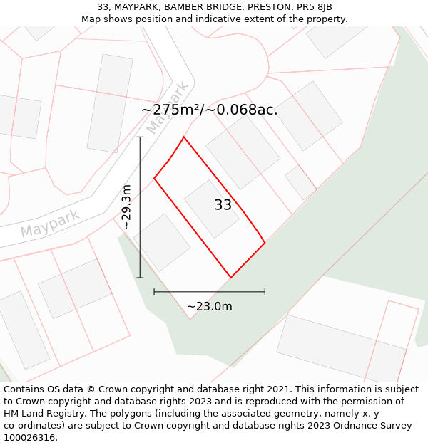 33, MAYPARK, BAMBER BRIDGE, PRESTON, PR5 8JB: Plot and title map