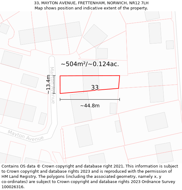 33, MAYTON AVENUE, FRETTENHAM, NORWICH, NR12 7LH: Plot and title map