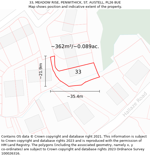 33, MEADOW RISE, PENWITHICK, ST. AUSTELL, PL26 8UE: Plot and title map