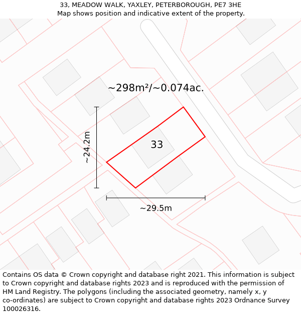 33, MEADOW WALK, YAXLEY, PETERBOROUGH, PE7 3HE: Plot and title map