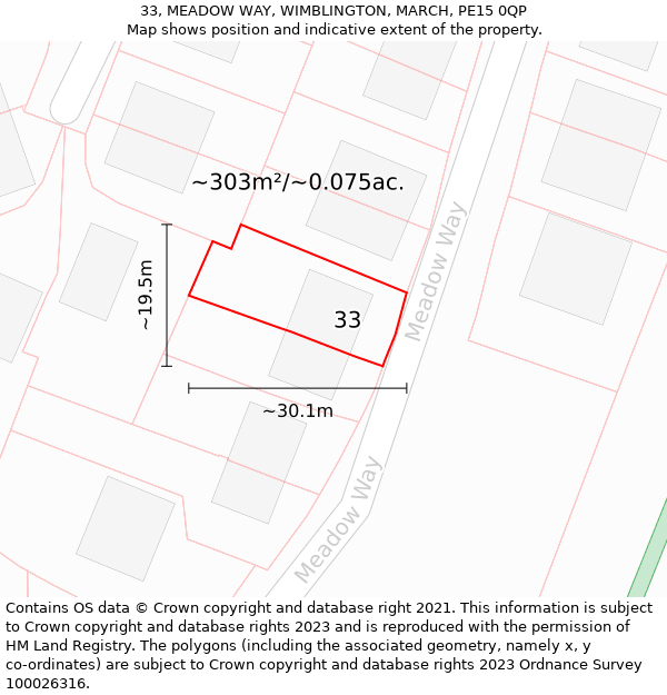 33, MEADOW WAY, WIMBLINGTON, MARCH, PE15 0QP: Plot and title map