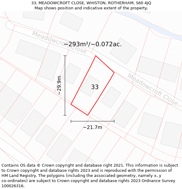 33, MEADOWCROFT CLOSE, WHISTON, ROTHERHAM, S60 4JQ: Plot and title map