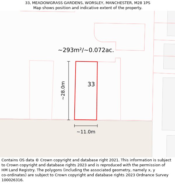 33, MEADOWGRASS GARDENS, WORSLEY, MANCHESTER, M28 1PS: Plot and title map