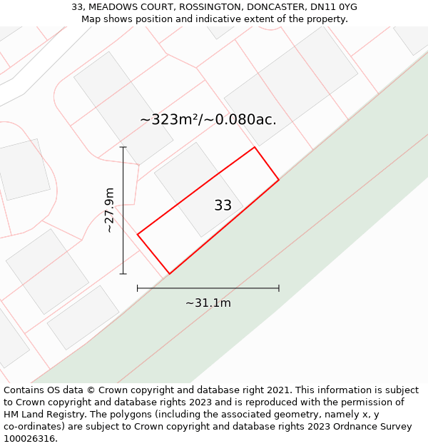 33, MEADOWS COURT, ROSSINGTON, DONCASTER, DN11 0YG: Plot and title map