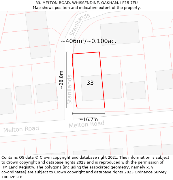 33, MELTON ROAD, WHISSENDINE, OAKHAM, LE15 7EU: Plot and title map