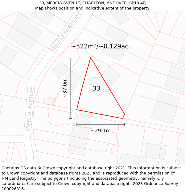 33, MERCIA AVENUE, CHARLTON, ANDOVER, SP10 4EJ: Plot and title map