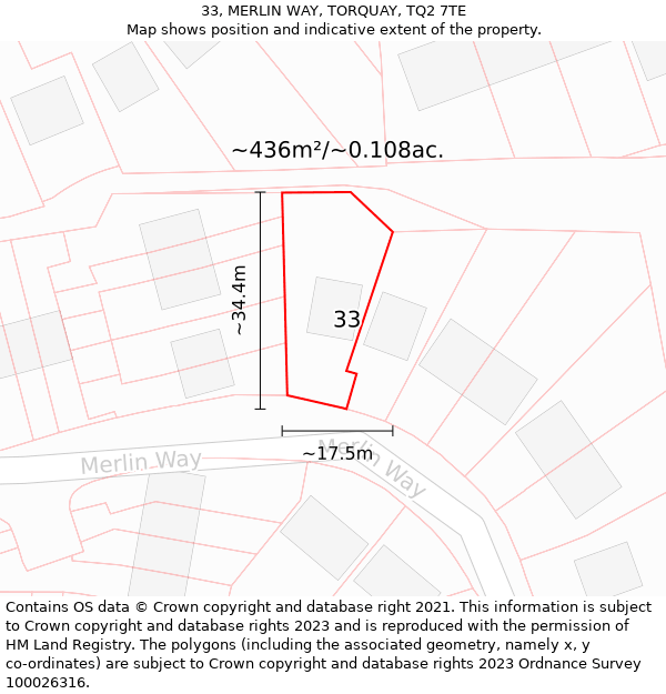 33, MERLIN WAY, TORQUAY, TQ2 7TE: Plot and title map