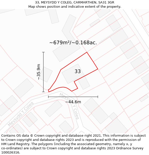 33, MEYSYDD Y COLEG, CARMARTHEN, SA31 3GR: Plot and title map