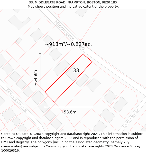 33, MIDDLEGATE ROAD, FRAMPTON, BOSTON, PE20 1BX: Plot and title map