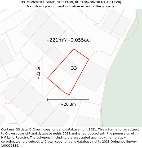 33, MONCREIFF DRIVE, STRETTON, BURTON-ON-TRENT, DE13 0RJ: Plot and title map