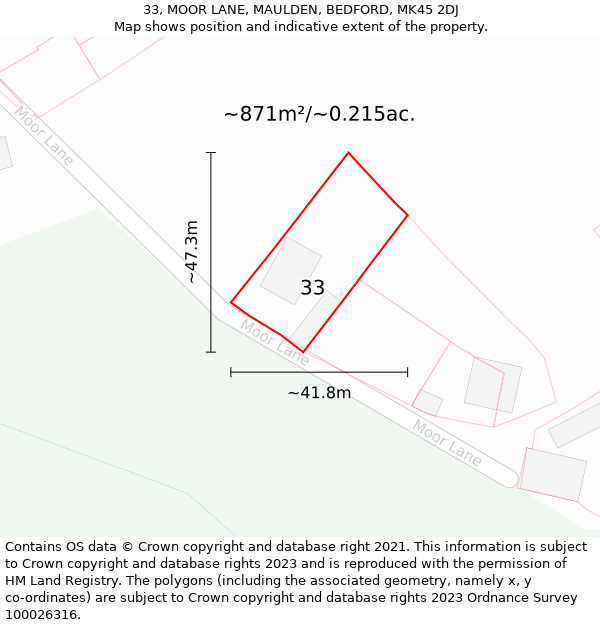 33, MOOR LANE, MAULDEN, BEDFORD, MK45 2DJ: Plot and title map