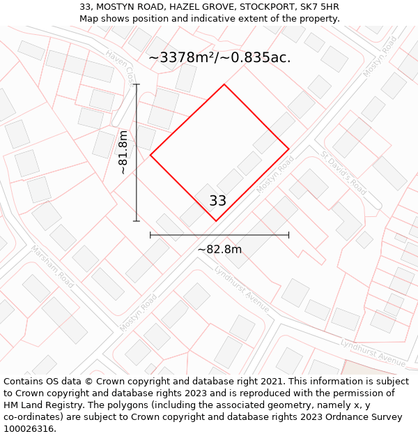 33, MOSTYN ROAD, HAZEL GROVE, STOCKPORT, SK7 5HR: Plot and title map