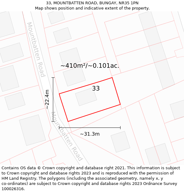 33, MOUNTBATTEN ROAD, BUNGAY, NR35 1PN: Plot and title map