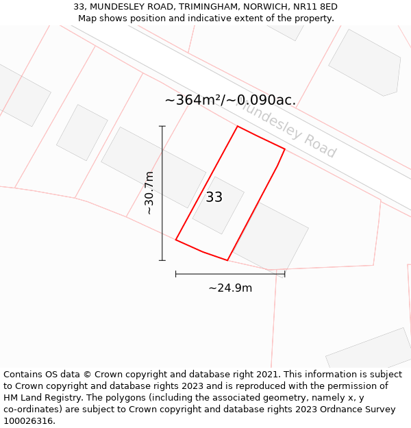 33, MUNDESLEY ROAD, TRIMINGHAM, NORWICH, NR11 8ED: Plot and title map