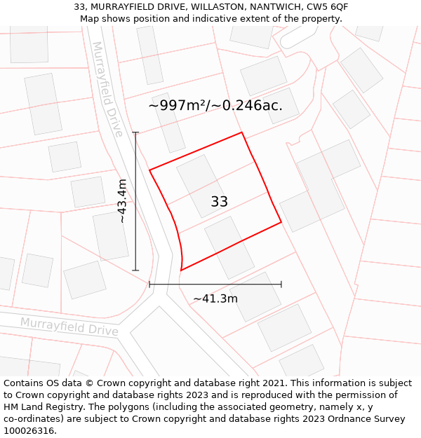 33, MURRAYFIELD DRIVE, WILLASTON, NANTWICH, CW5 6QF: Plot and title map