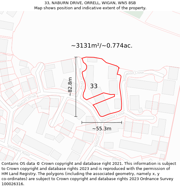 33, NABURN DRIVE, ORRELL, WIGAN, WN5 8SB: Plot and title map