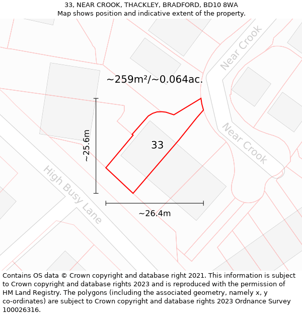 33, NEAR CROOK, THACKLEY, BRADFORD, BD10 8WA: Plot and title map